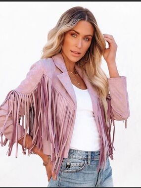 Vici Dusty Pink Fringe Suede Jacket